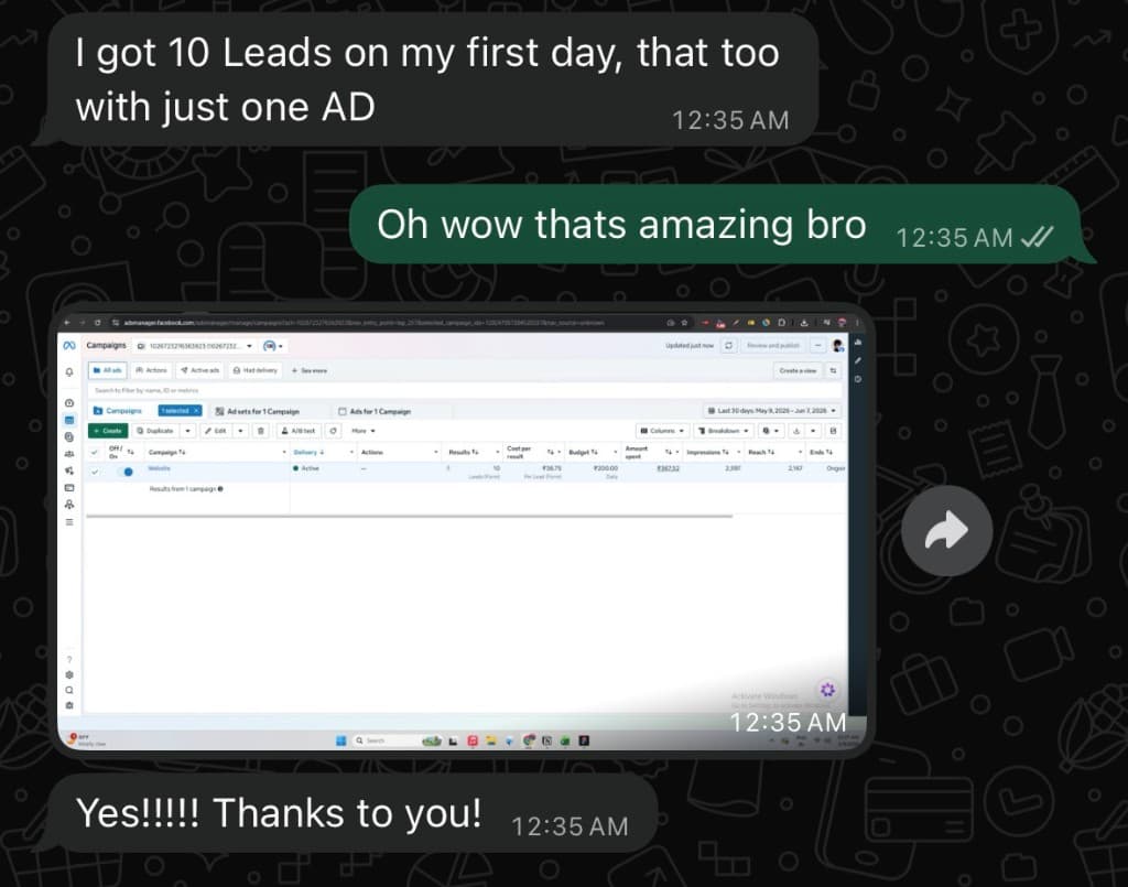 Vijay WhatsApp — 64 leads and counting, paused ads to handle volume